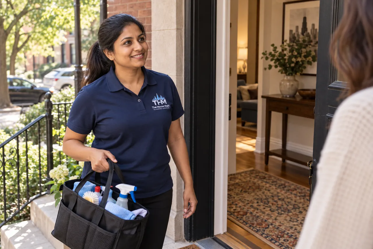 Illustrative residential cleaning scene in a Chicago-style home