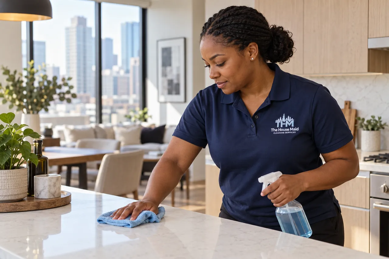 Illustrative residential cleaning scene in a Chicago-style home